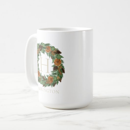 Holiday Monogram Elegante getrocknete Orangenkiefe Kaffeetasse (Vorderseite Links)