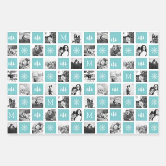 Holiday Monogram Foto Collage Geschenkpapier Set (Vorderseite)