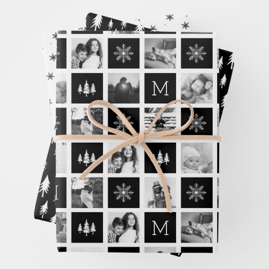 Holiday Monogram Foto Collage Geschenkpapier Set (Beispiel)