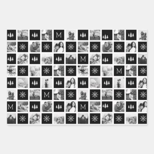 Holiday Monogram Foto Collage Geschenkpapier Set (Vorderseite)