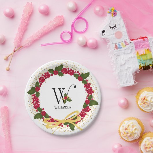Holiday Monogram Initial W Personalisiert Pappteller (Party)