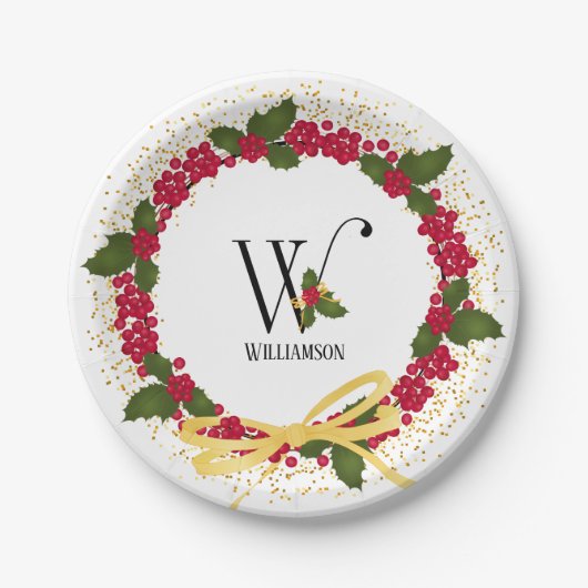Holiday Monogram Initial W Personalisiert Pappteller (Vorderseite)