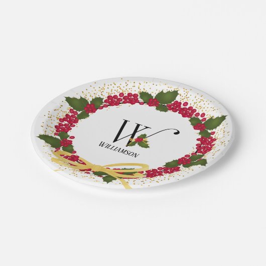 Holiday Monogram Initial W Personalisiert Pappteller (Schrägansicht)