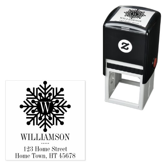 Holiday Monogram Square Snowflake Rücksendeadresse Permastempel (Beispiel)