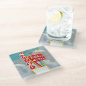 Holiday Motel Sign Glasuntersetzer (Schrägansicht)