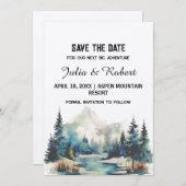 Holiday Mountain Pine Tree Save the Date Einladung (Vorne/Hinten)