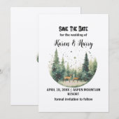 Holiday Mountain Snow Deer Pine Tree Save the Date Einladung (Vorne/Hinten)