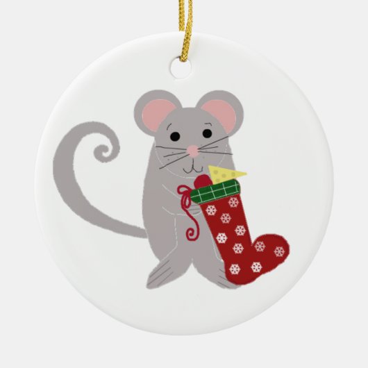 Holiday Mouse mit rotem Strumpf Keramikornament (Vorne)