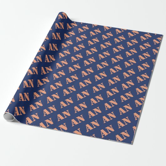Holiday Navy Orange Spicy Monogram Initial Geschenkpapier (Ungerollt)