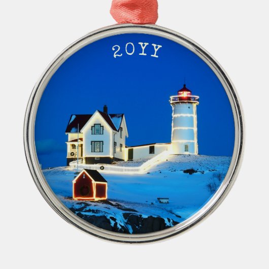 Holiday Nubble Lighthouse Metal Ornament Aus Metall (Vorne)