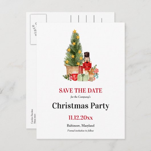Holiday Nutcracker | Weihnachts-Party Save the Dat Ankündigungspostkarte (Vorne/Hinten)
