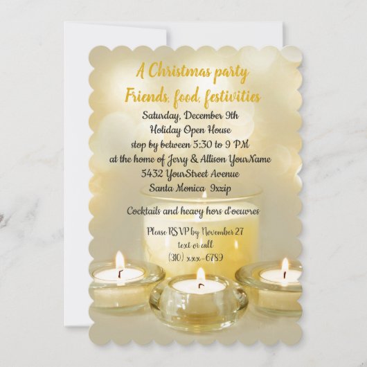 Holiday Open House Cocktail Party Golden Candle Einladung (Vorderseite)