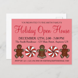 Holiday Open House Gingerbret Cookie Peppermint Einladungspostkarte