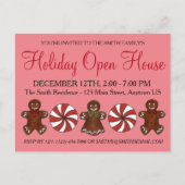 Holiday Open House Gingerbret Cookie Peppermint Einladungspostkarte (Vorderseite)