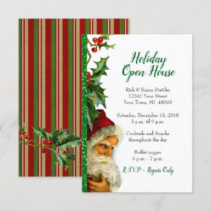 Holiday Open House Green Glitzer Santa Holly Einladung
