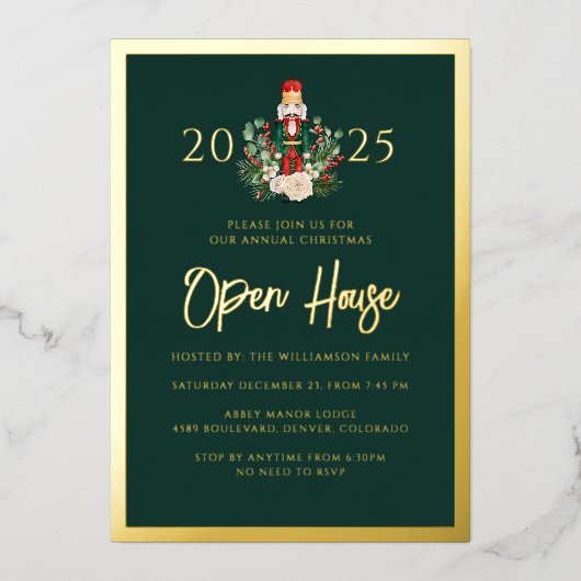 Holiday Open House Nutcracker Weihnachts-Party Folieneinladung (Vorderseite)