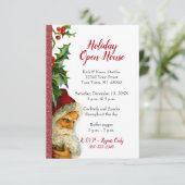 Holiday Open House Roter Glitzer Santa Holly Einladung (Stehend Vorderseite)
