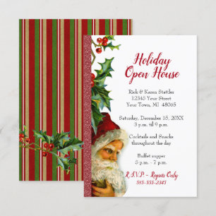 Holiday Open House Roter Glitzer Santa Holly Einladung