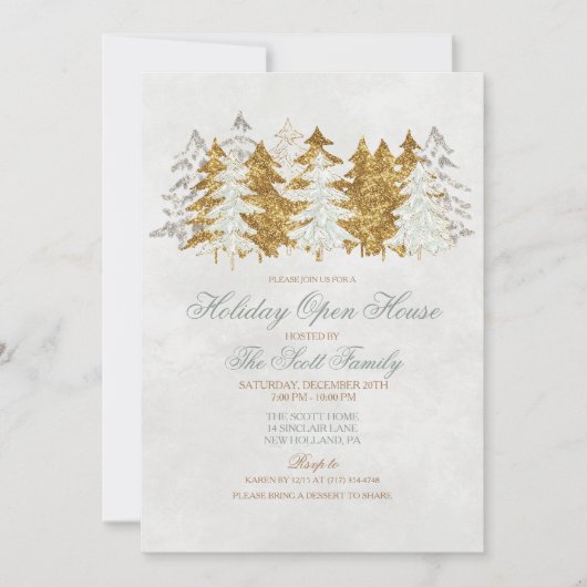 Holiday Open House Tree Snowflake Einladung (Vorderseite)