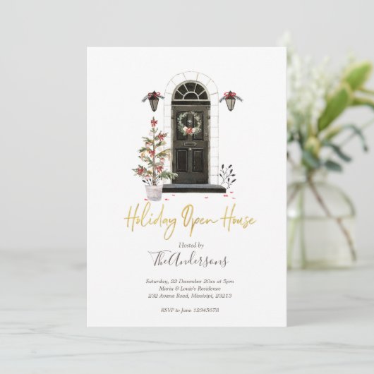 Holiday Open House Weihnachten Party Einladung (Stehend Vorderseite)