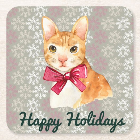 Holiday Orange Tabby Rechteckiger Pappuntersetzer (Vorderseite)