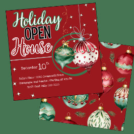 Holiday Ornaments Offenes Haus in Rot und Grün Einladung