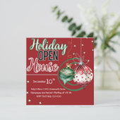 Holiday Ornaments Offenes Haus in Rot und Grün Einladung (Stehend Vorderseite)