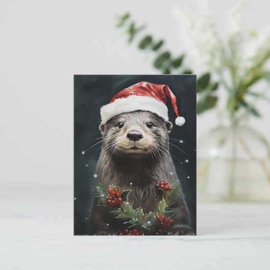 Holiday Otter Postkarte (Stehend Vorderseite)