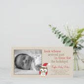 Holiday Owl Baby Birth Ankündigung (Stehend Vorderseite)