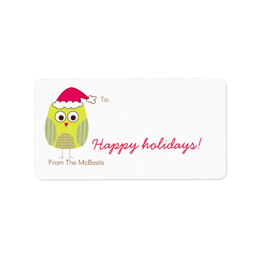 Holiday Owl Gift Tags Adressaufkleber (Vorne)
