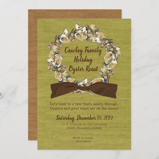 Holiday Oyster Roast Wreath Einladung (Vorne/Hinten)