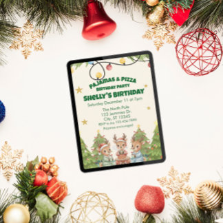 Holiday Pajama Pizza Birthday Party, reindeer Einladung