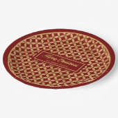 Holiday Paper Plates Red Gold Festive Monogram Pappteller (Schrägansicht)