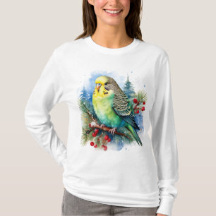 Holiday Parakeet auf einer Kiefernstrasse mit Berr T-Shirt