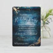 Holiday Party Blue & Gold Einladung (Stehend Vorderseite)