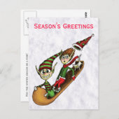 Holiday Party Einladung - Crazy Elf Sled Ride Postkarte (Vorne/Hinten)