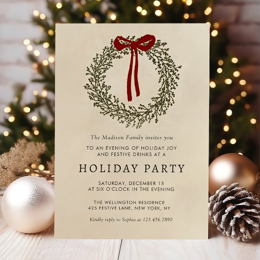 Holiday Party Festive Christmas Wreath Invitation Einladung