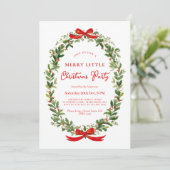 Holiday Party Festive Christmas Wreath Ribbon Einladung (Stehend Vorderseite)