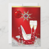 Holiday Party Glitzer Red High Heel Champagne Einladung (Rückseite)