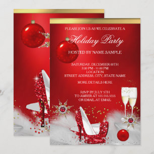 Holiday Party Glitzer Red High Heel Champagne Einladung