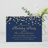 Holiday Party Gold Glitzer Confetti Navy Blue Einladung (Stehend Vorderseite)