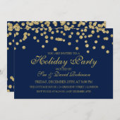 Holiday Party Gold Glitzer Confetti Navy Blue Einladung (Vorne/Hinten)
