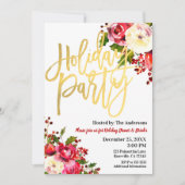 Holiday Party Gold Modernes Drehbuch Blumenberries Einladung (Vorderseite)