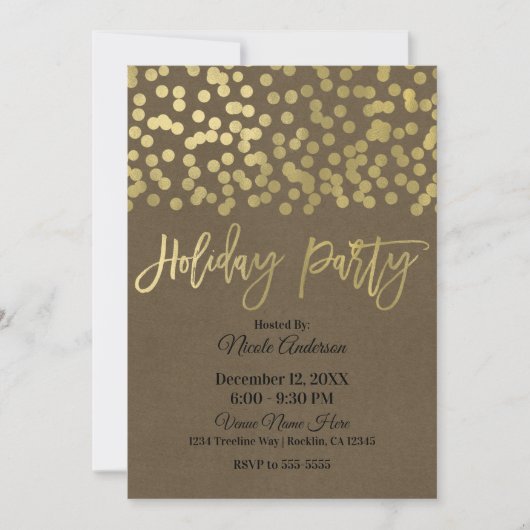 Holiday Party Gold Script Modern Chic Rustic Kraft Einladung (Vorderseite)