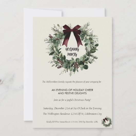 Holiday Party Invitation Elegant Christmas Wreath Einladung (Vorderseite)
