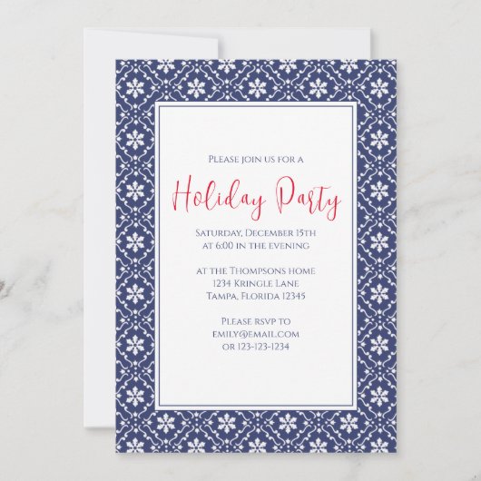 Holiday Party Navy Blue Snowflake QR Code Facebook Einladung (Vorderseite)
