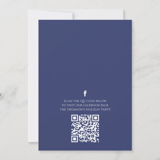 Holiday Party Navy Blue Snowflake QR Code Facebook Einladung (Rückseite)