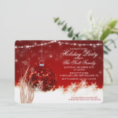 Holiday Party Red Ornament Bauble Einladung (Stehend Vorderseite)