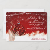 Holiday Party Red Ornament Bauble Einladung (Vorderseite)