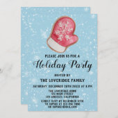 Holiday Party Red & White Mitten Cookie Blue Snow Einladung (Vorne/Hinten)